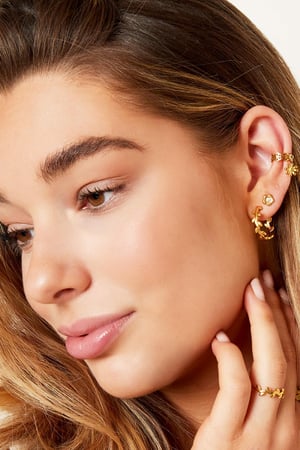 RVS stainless steel ear cuff met kleine bloemetje en kleine steentjes Zilver h5 Afbeelding3